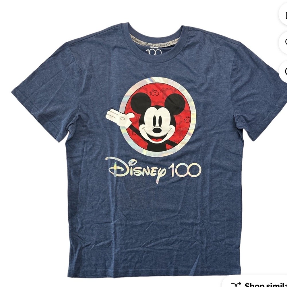 DISNEY 100th anniversary Blue Mickey Mouse Graphic front back unisex tee